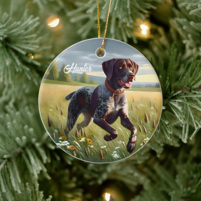 German Shorthair Pointer Running Ceramic Ornament (Tree)