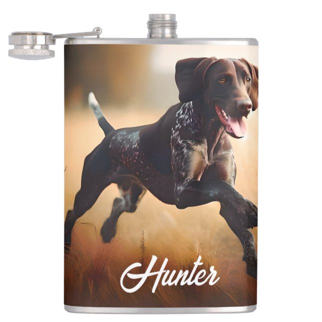 German Shorthair Pointer Running Hip Flask (Opened)
