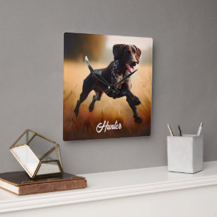 German Shorthair Pointer Running Square Wall Clock