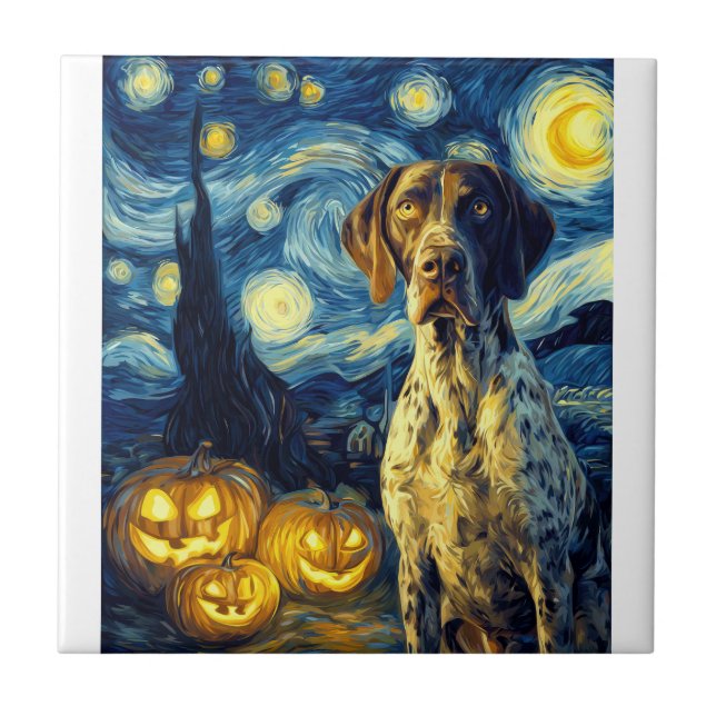 German Shorthaired Pointer 1 Cute Dog Halloween Ja Ceramic Tile (Front)