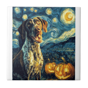 German Shorthaired Pointer 2 Cute Dog Halloween Ja Ceramic Tile