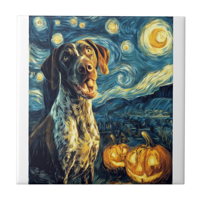 German Shorthaired Pointer 2 Cute Dog Halloween Ja Ceramic Tile (Front)