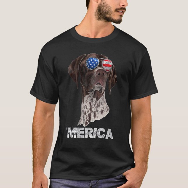 German Shorthaired Pointer American Usa Flag 4th O T-Shirt (Front)