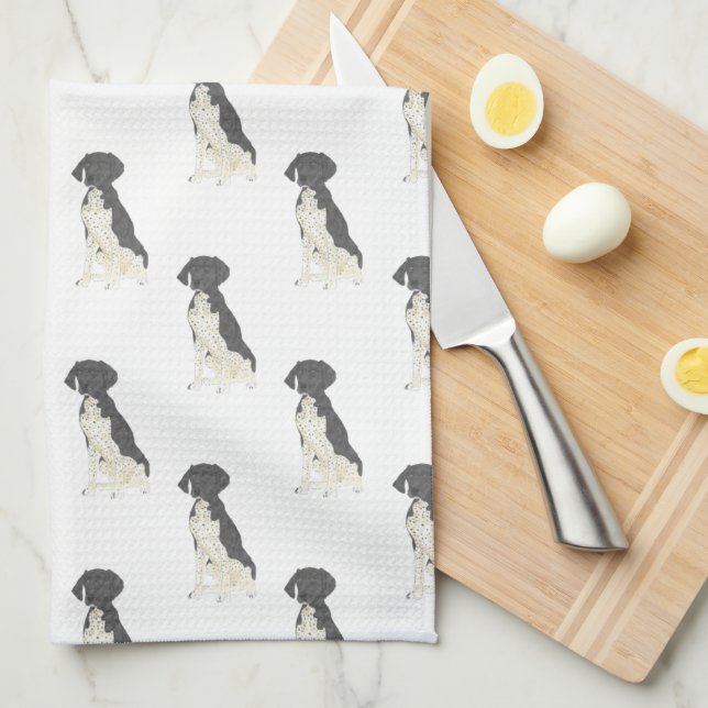 German Shorthaired Pointer (Black & White) Tea Towel (Quarter Fold)