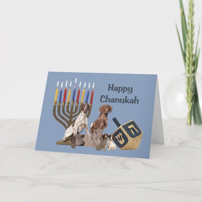 German Shorthaired Pointer Chanukah Card Menorah 2 (Front)