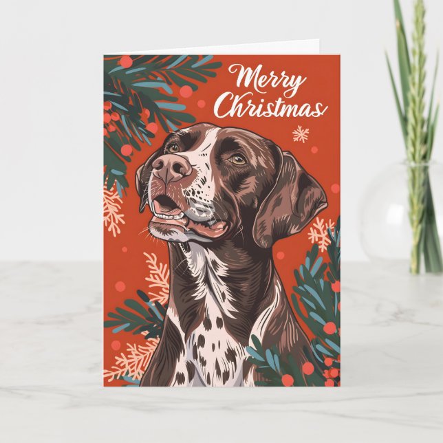 German shorthaired Pointer Christmas  Holiday Card (Front)