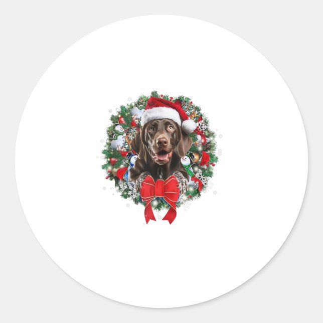German Shorthaired Pointer Christmas Wreath Decora Classic Round Sticker (Front)