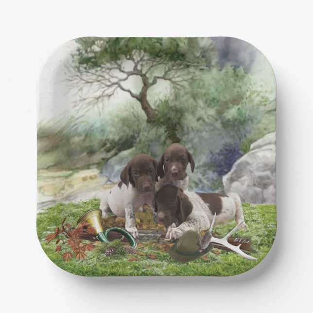 German Shorthaired Pointer cute  puppies      Paper Plate (Front)