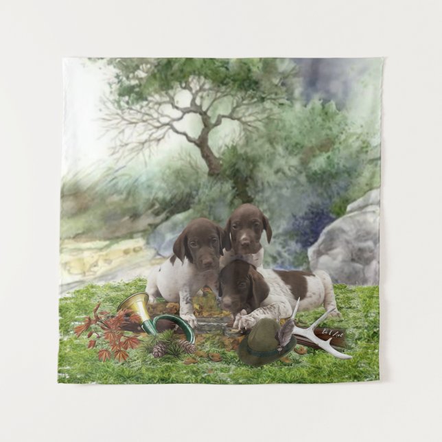 German Shorthaired Pointer cute  puppies  Tapestry (Front)
