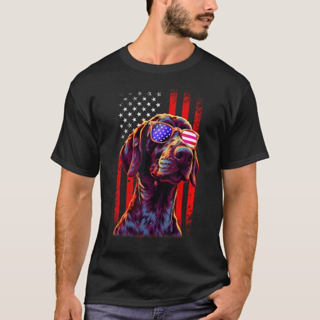 German Shorthaired Pointer Dog American Flag 4th O T-Shirt (Front)