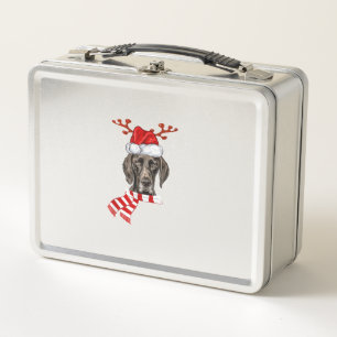 German Shorthaired Pointer Dog Antlers Santa Chris Metal Lunch Box