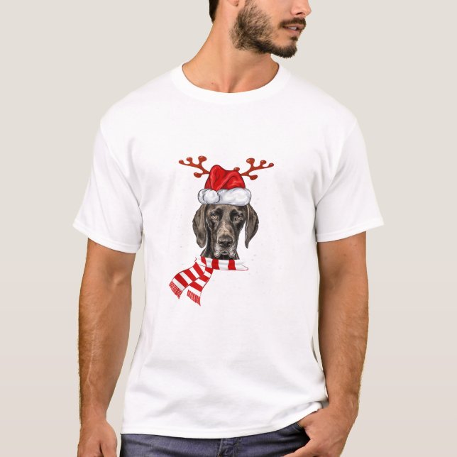 German Shorthaired Pointer Dog Antlers Santa Chris T-Shirt (Front)