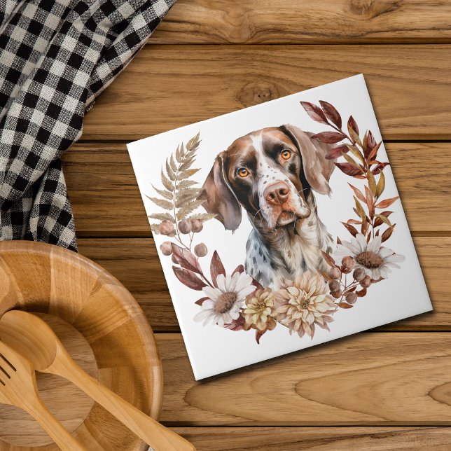 German Shorthaired Pointer Dog Autumn Wreath Ceramic Tile (Creator Uploaded)