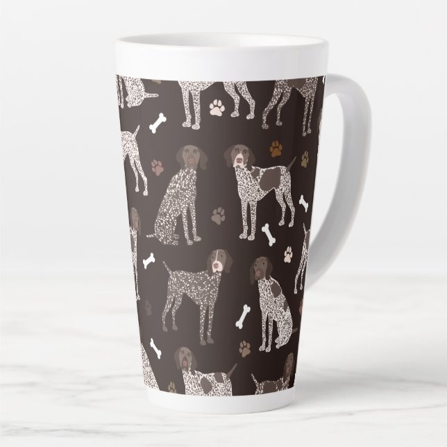 German Shorthaired Pointer Dog Bone and Paw Print Latte Mug (Right Angle)