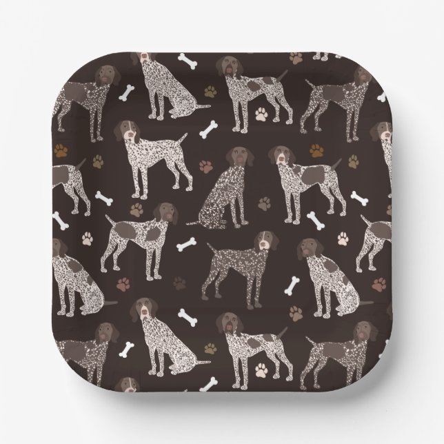 German Shorthaired Pointer Dog Bone and Paw Print Paper Plate (Front)