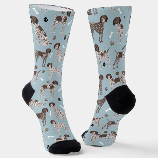 German Shorthaired Pointer Dog Bone and Paw Print Socks (Angled)