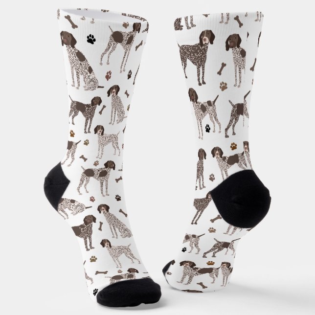 German Shorthaired Pointer Dog Bone and Paw Print  Socks (Angled)