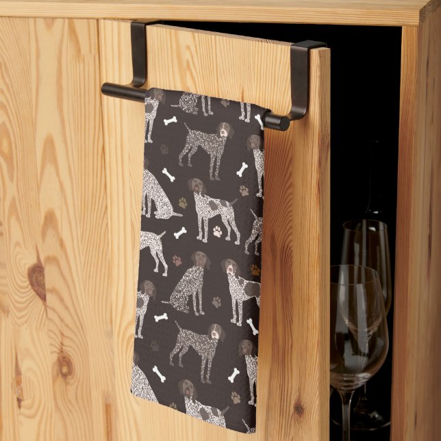German Shorthaired Pointer Dog Bone and Paw Print Tea Towel (Thirds Fold)