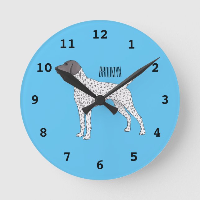 German Shorthaired Pointer dog cartoon Round Clock (Front)