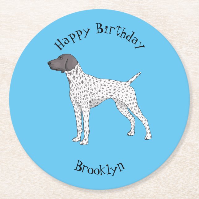 German Shorthaired Pointer dog cartoon Round Paper Coaster (Front)