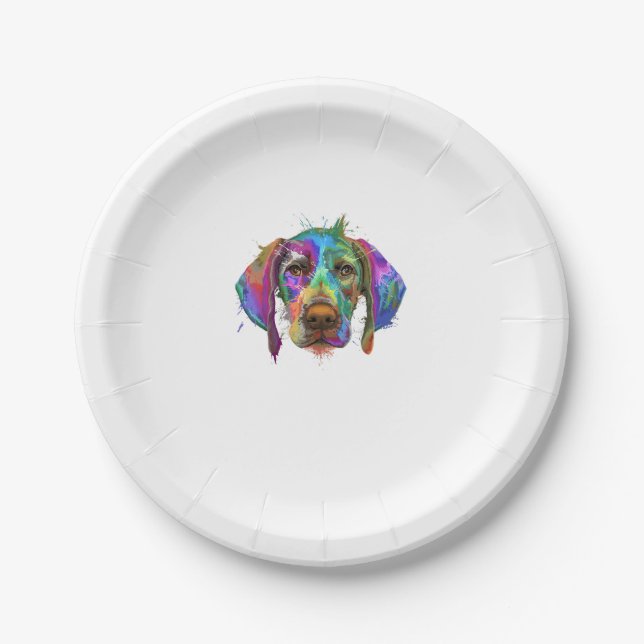 German Shorthaired Pointer Dog Face Colourful Pop  Paper Plate (Front)