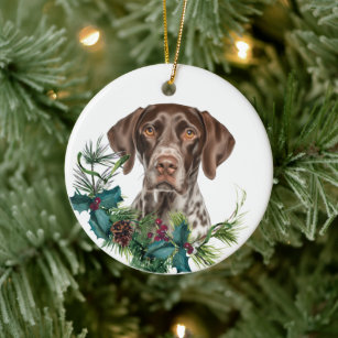 German Shorthaired Pointer Dog Holly Wreath Ceramic Ornament