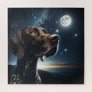 German Shorthaired Pointer Dog Nighttime Sky Moon Jigsaw Puzzle
