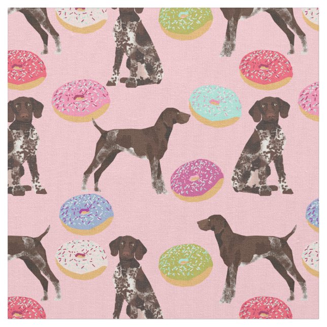 German Shorthaired Pointer donuts pink Fabric (Close Up)