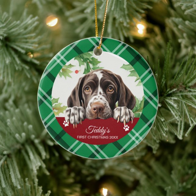 German Shorthaired Pointer First Christmas Ceramic Ornament (Tree)