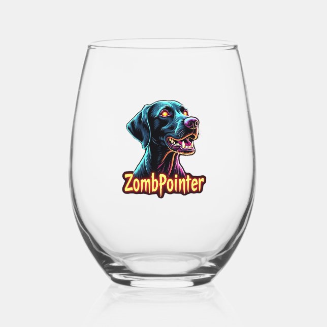 German Shorthaired Pointer GSP Zombie Dog Hallowee Stemless Wine Glass (Front)
