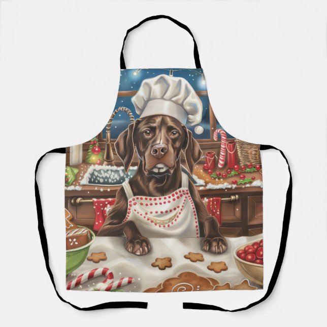German Shorthaired Pointer Holiday Baking: Festive Apron (Front)