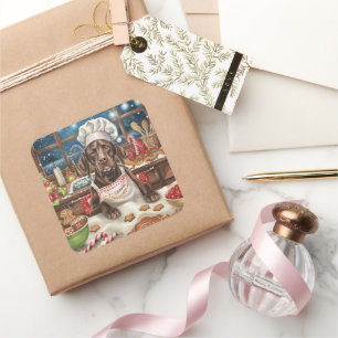 German Shorthaired Pointer Holiday Baking: Festive Square Sticker