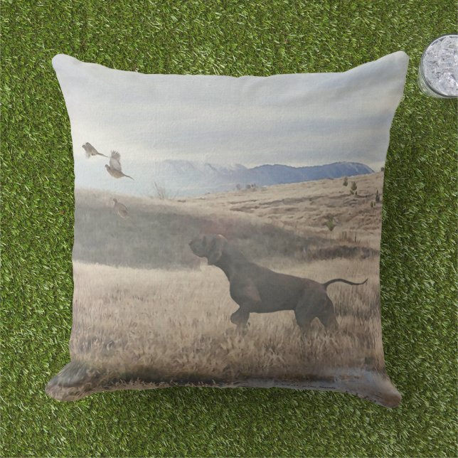 German Shorthaired Pointer hunt quail , Art   Cushion (Grass)