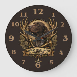 German Shorthaired Pointer, Hunting Horn Art Large Clock