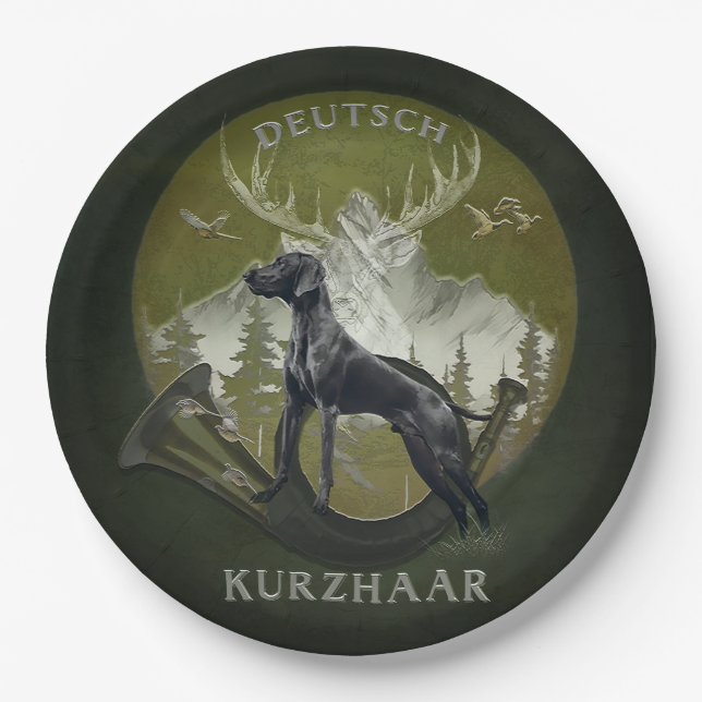 German Shorthaired Pointer , Hunting  logo  Paper Plate (Front)