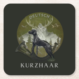 German Shorthaired Pointer , Hunting logo Square Paper Coaster