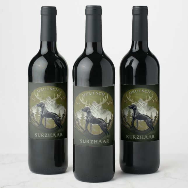 German Shorthaired Pointer , Hunting  logo  Wine Label (Bottles)