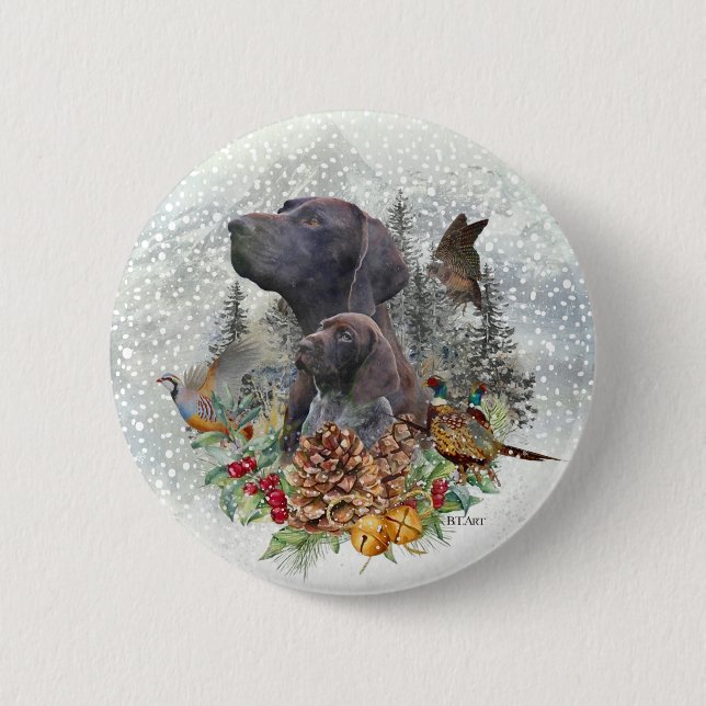 German Shorthaired Pointer in winter  6 Cm Round Badge (Front)