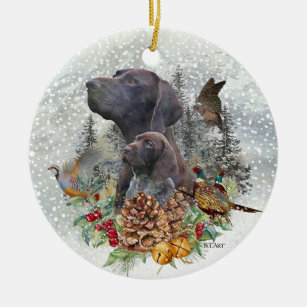 German Shorthaired Pointer in winter  Ceramic Ornament