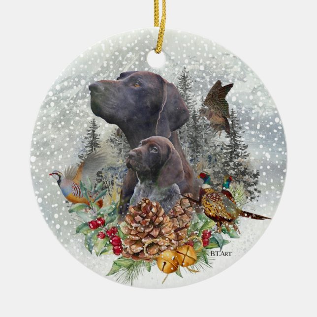 German Shorthaired Pointer in winter  Ceramic Ornament (Front)