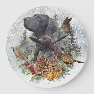 German Shorthaired Pointer in winter Large Clock
