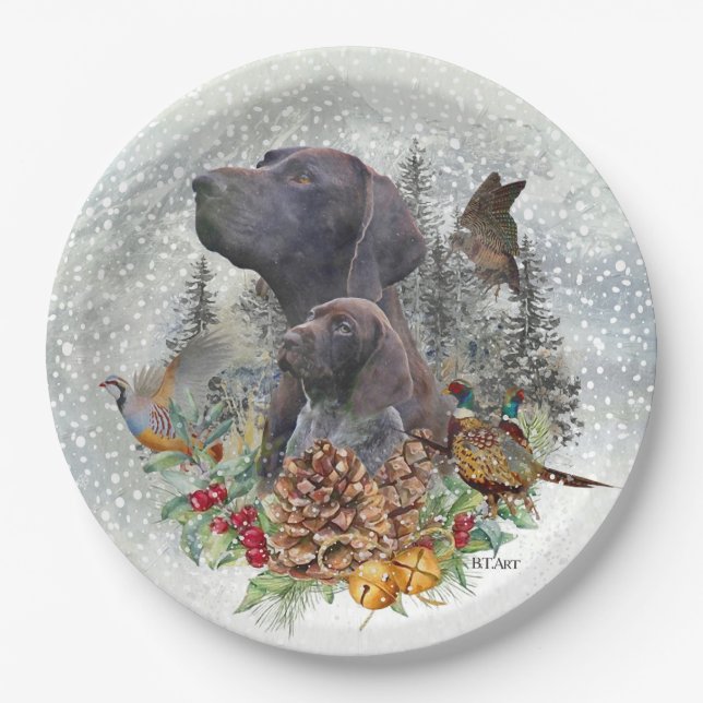 German Shorthaired Pointer in winter     Paper Plate (Front)