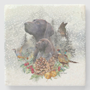 German Shorthaired Pointer in winter   Stone Coaster