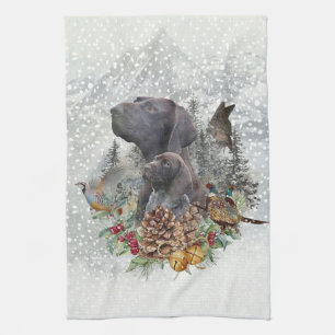 German Shorthaired Pointer in winter Tea Towel