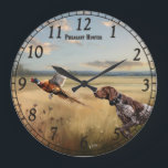 German Shorthaired Pointer Large Clock<br><div class="desc">This artwork captures the thrilling moment of a pheasant flush in the autumn field. Pheasant burst into flight while a German Shorthaired Pointer stands alert in the background watching the bird. A perfect design for hunters, bird dog lovers, and fans of classic upland hunting scenes.</div>