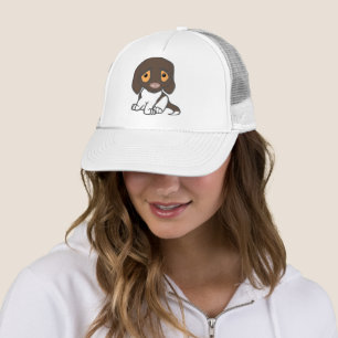 german shorthaired pointer liver and white cartoon trucker hat