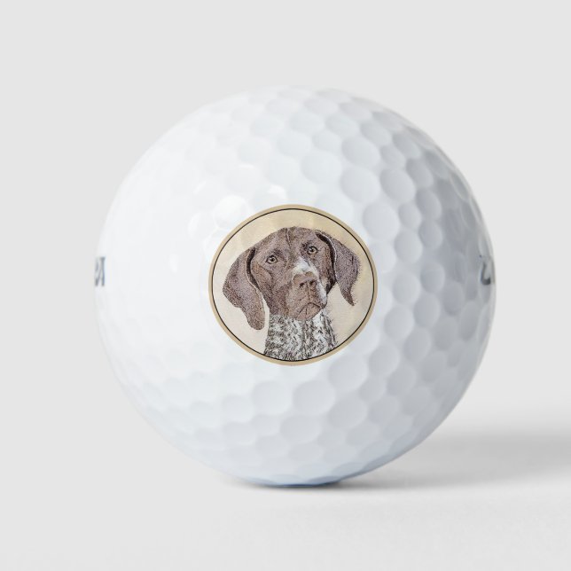 German Shorthaired Pointer Painting - Dog Art Golf Balls (Front)