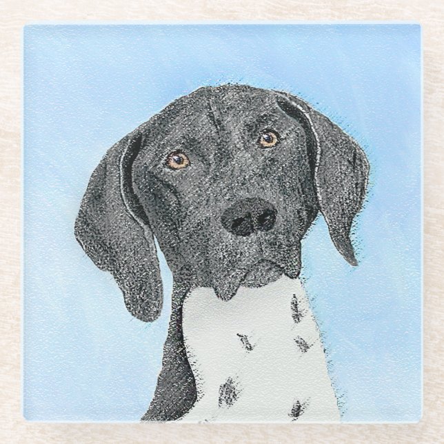 German Shorthaired Pointer Painting - Original Art Glass Coaster (Front)