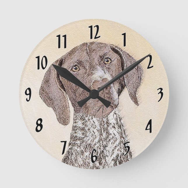 German Shorthaired Pointer Painting - Original Art Round Clock (Front)