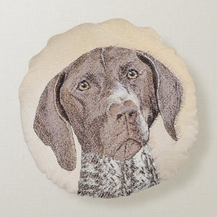 German Shorthaired Pointer Painting - Original Art Round Cushion